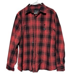 Sullen Plaid Button Up Shirt Men Size L Red Orange Black Cabin Fall Ski Losge
